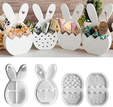 4 Pack Resin Molds for Easter Flower Basket Bunny Silicone Molds for Epoxy Resin, Gypsum Crafts and Home Decoration