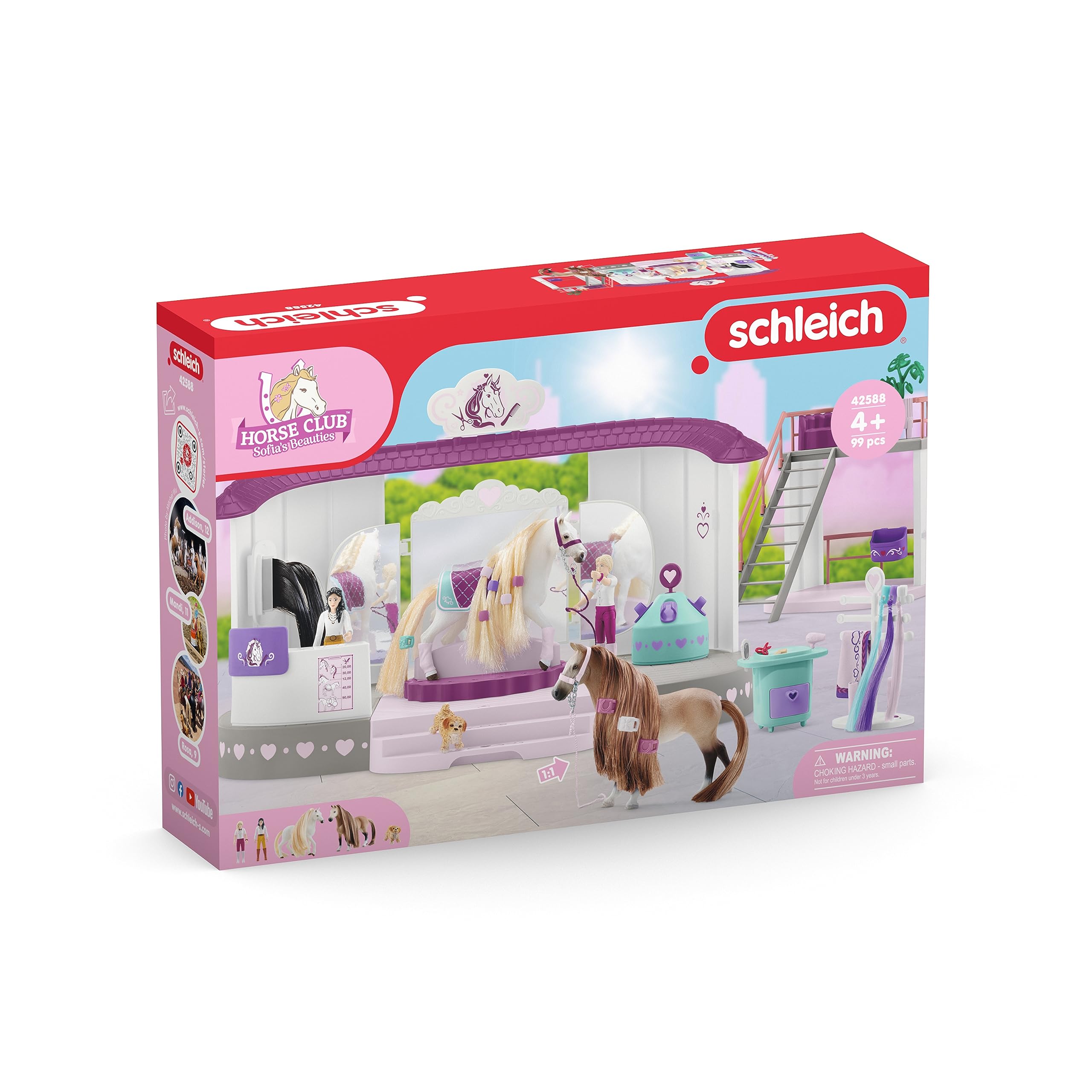 schleich | Salon piękności dla koni 42588 | zestaw z figurkami, wieloma funkcjami i licznymi akcesoriami | prezent dla chłopców i dziewczynek | zestaw do zabawy | 99 elementów