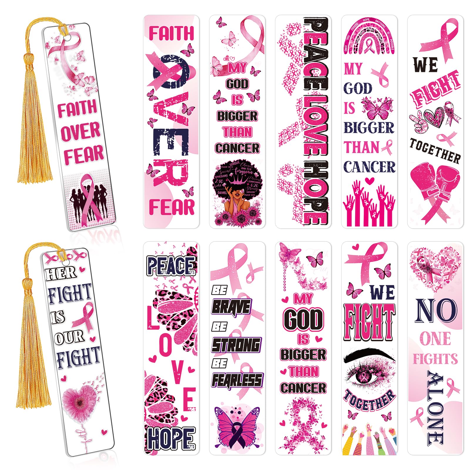 UV DTF Bookmark Wraps - 24 Sheets Breast Cancer Awareness UV DTF Stickers for Acrylic Bookmark Blanks, Pink Ribbon Motivational October Rub on Transfer Decals for Book Lover DIY Crafts Gift