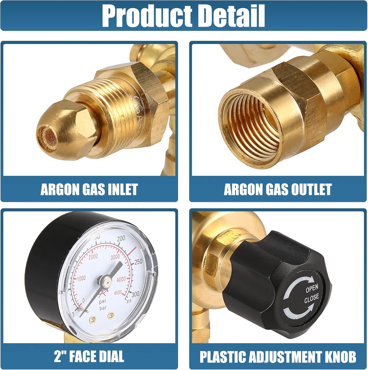 X AUTOHAUX Dual Gauge Argon CO2 Regulators Gauges Pressure Regulator CGA580 Gas Welding Regulator for Mig Tig Welding Gas Welder 0-4500psi 0-10BAR