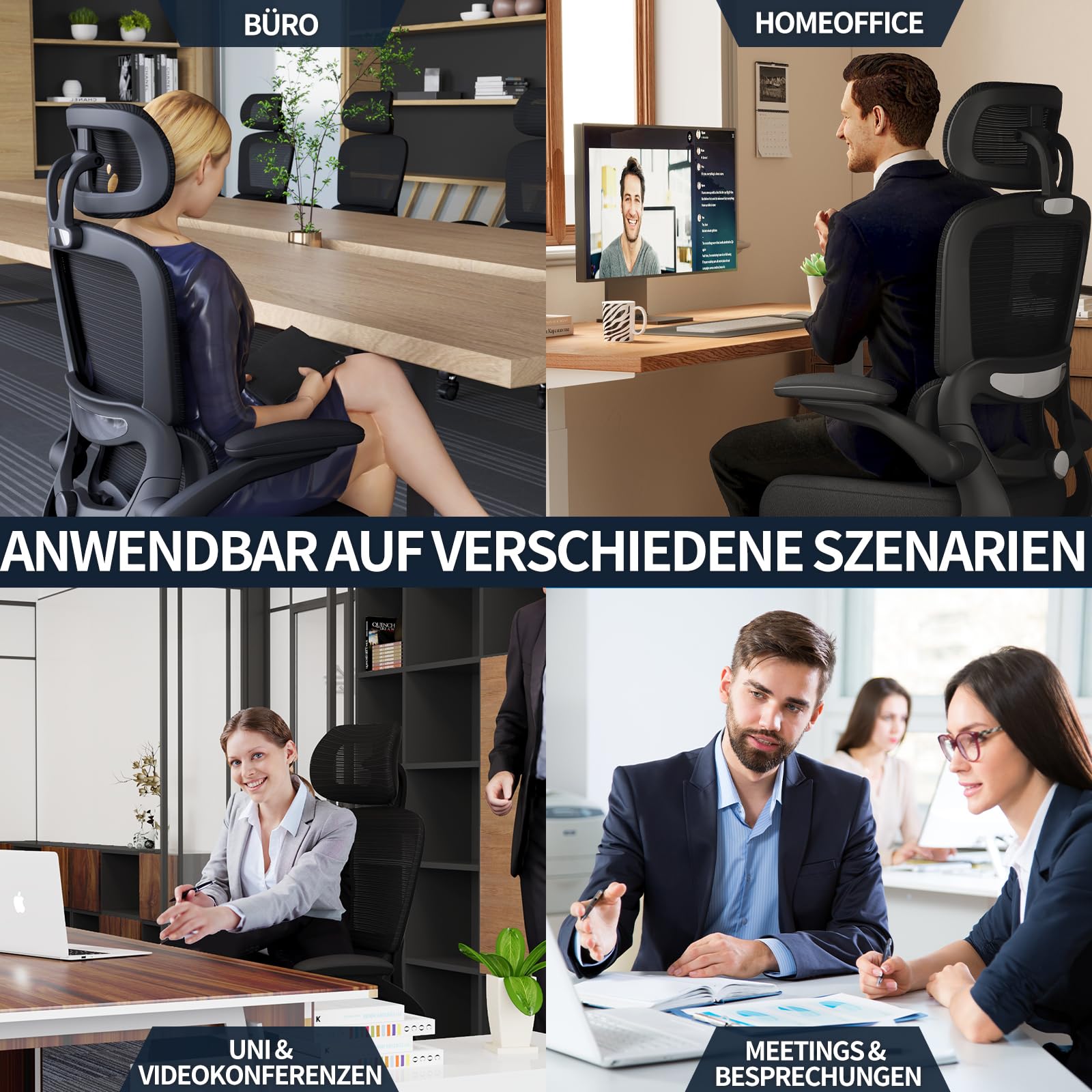 TRALT Sedia da ufficio ergonomica – Sedia da ufficio con supporto lombare regolabile, poggiatesta da gaming, sedia da ufficio, sedia da scrivania,casa,ufficio,ergonomica nero