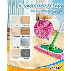 KEEPOW 6 Pack Reusable Mop Pads Compatible with Swiffer Sweeper, Coral Fleece Washable Swiffer Mop Pads, Dry & Wet Sweeping Mopping Cloths (Pink, Not Included Mop)