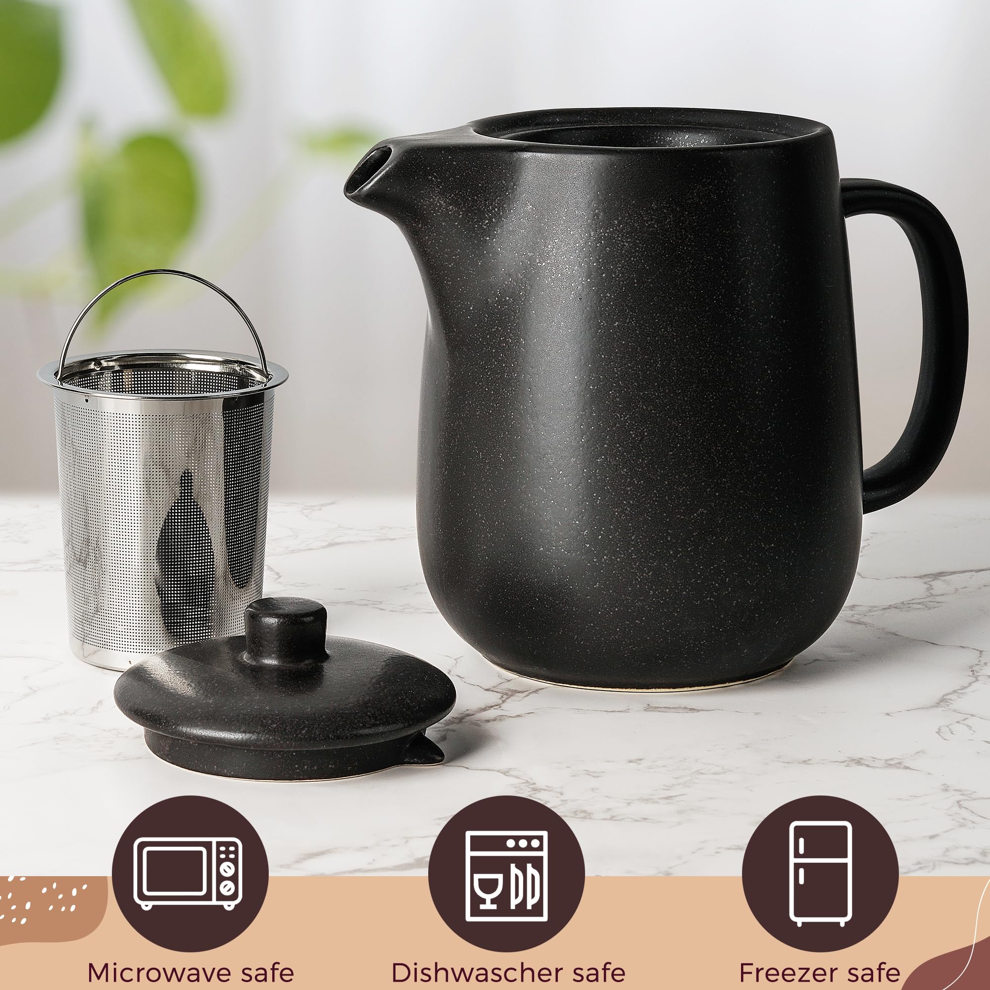 Tetera de cerámica con infusor – Tetera grande de 40 onzas con colador – Tetera de cerámica para té suelto – Tetera de cerámica para té