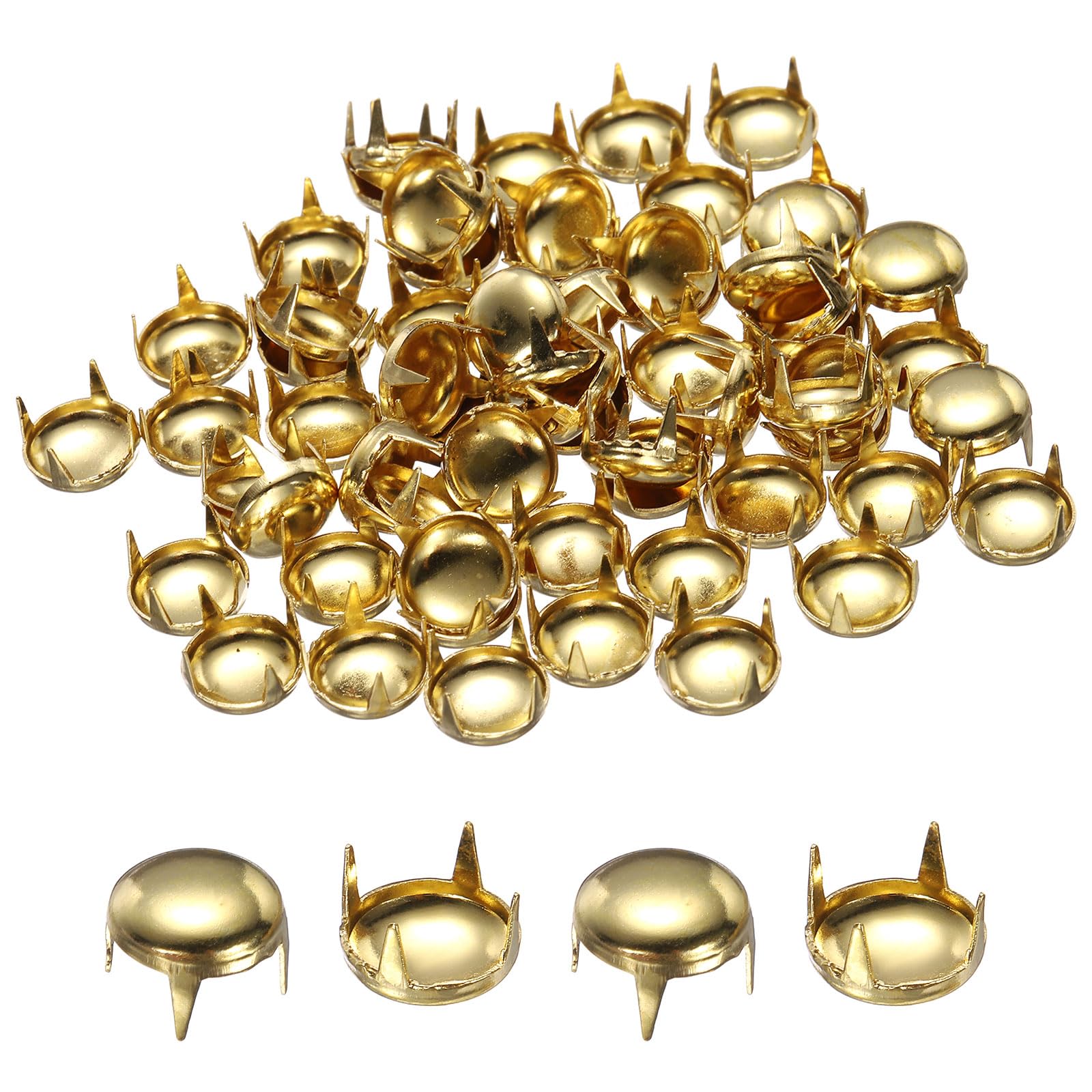sourcing map 60pcs Round Dome Rivets 8mm Copper 4 Claw Rivet Metal Spike Studs Spots Punk Rock for Leather Craft Clothes Belt Bag Shoes Bracelet Accessories, Gold