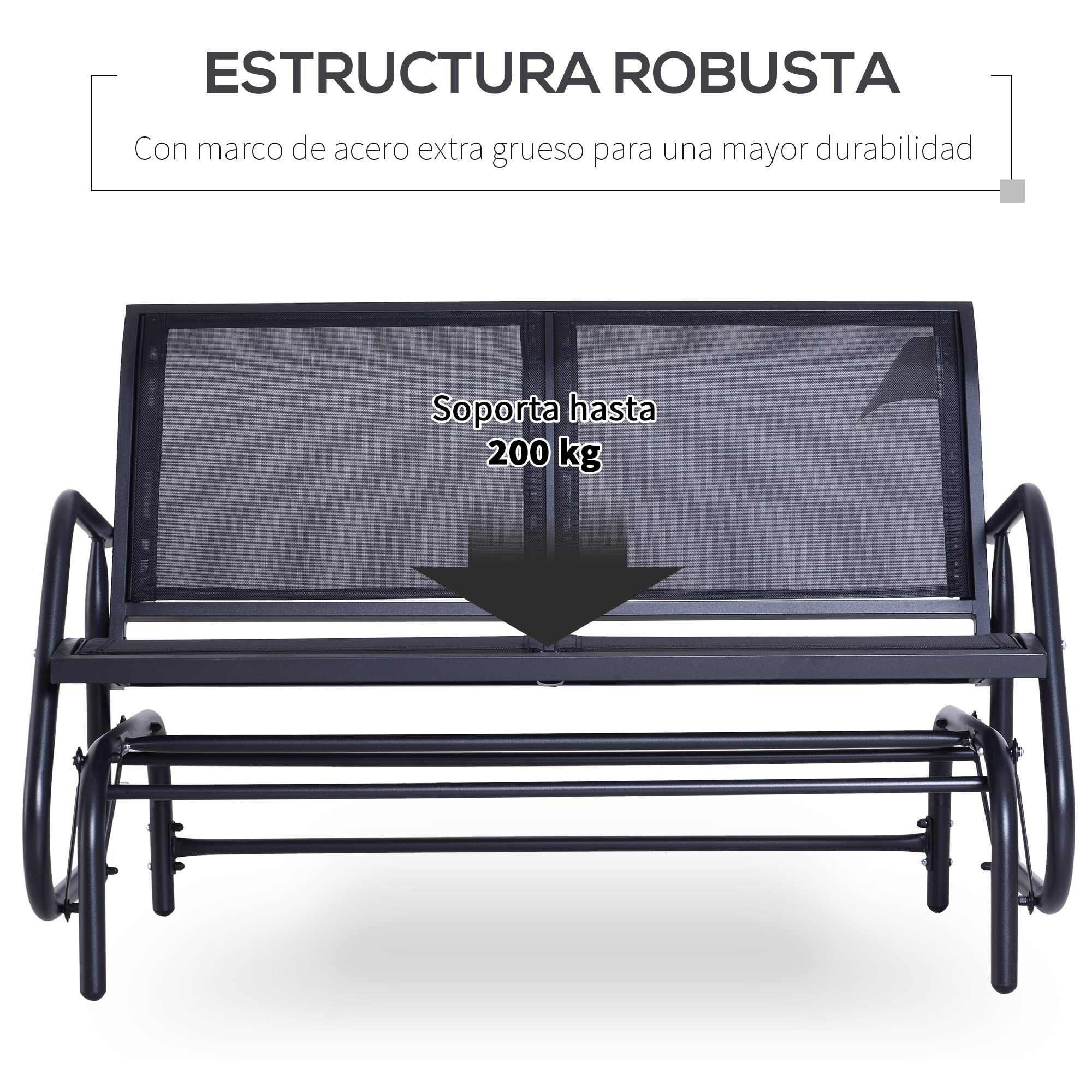 Outsunny Banco Balancín Tipo Silla Oscilante de Jardín o Patio con 2 Plazas 120x70x85 cm Carga 200kg Metal y Tela Texteline