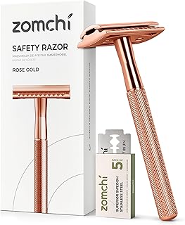 ZOMCHI Safety Razor for Men&Women with 5 Double Edge Safety Razor Blades, Double Edge Razor, Reusable Razor, Plastic Free – Rose Gold