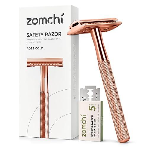 Miniatura 12 de ZOMCHI Maquinilla de afeitar de doble filo con soporte para hombres, maquinilla de afeitar de seguridad para mujeres con 10 cuchillas de afeitar