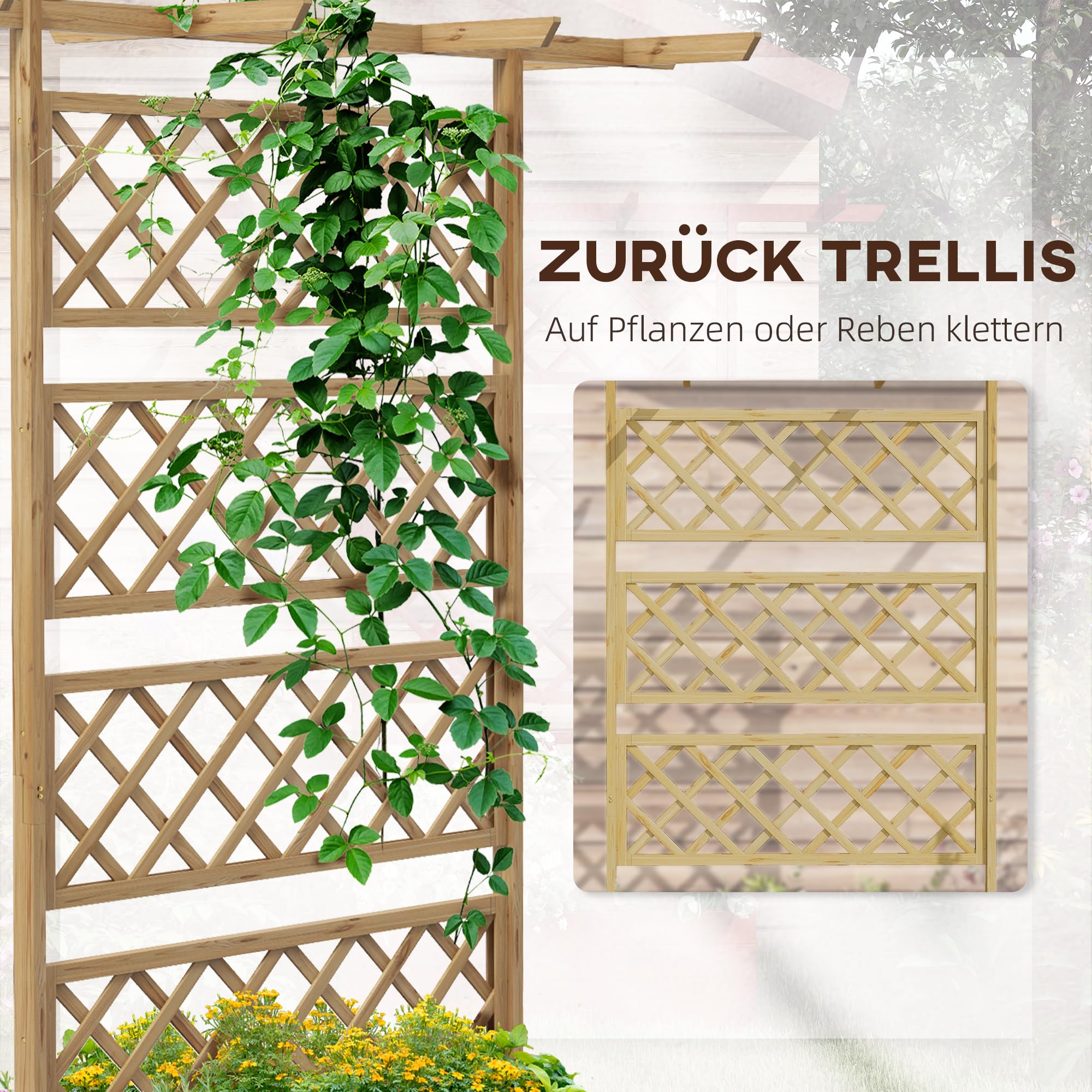 Outsunny Hochbeet mit Rankengitter mit Dach 160 x 55 x 183 cm Naturholz