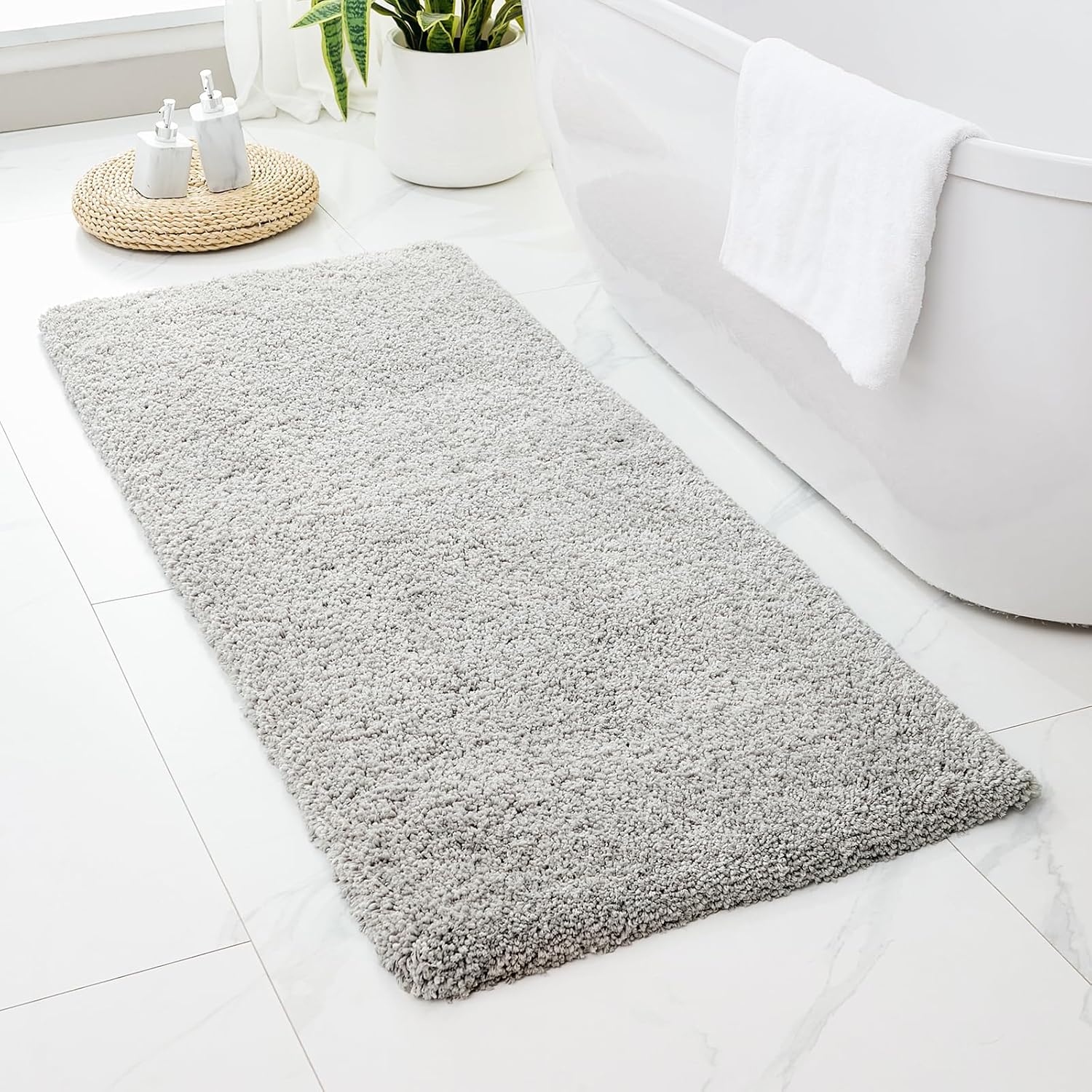 Gray Bathroom Rug 24x48 Non Slip Fluffy Bath Mat for Bathroom Floor Washable Plush Luxury Bath Rug for Tub Soft Shaggy Absorbent Shower Sink Mat - Image 8