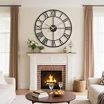 Wall Clocks for Home Decor, Large Wall Clock Oversized with Roman Numeral Style,European Industrial Vintage Rustic Metal Wall Clock for Home, Living Room, Kitchen,Office Decoration