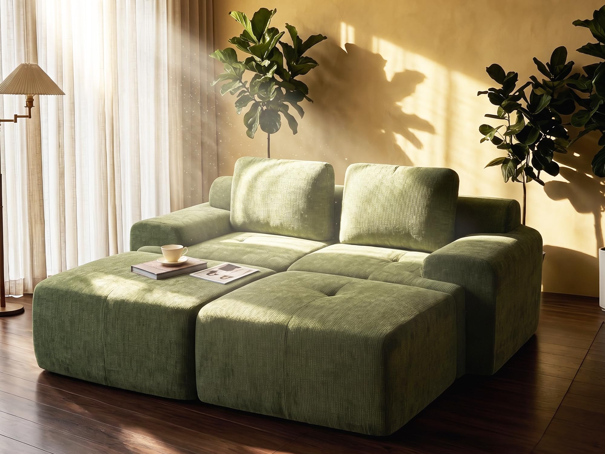 85" Oversized Boneless Couch, Comfort Cloud Sectional Couches for Living Room, Modular Sofa High Back &amp; Extra Deep Seat, No Assembly, Soft Chenille Fabric (Olive Green, 85 inch- Shaped（2+2）)
