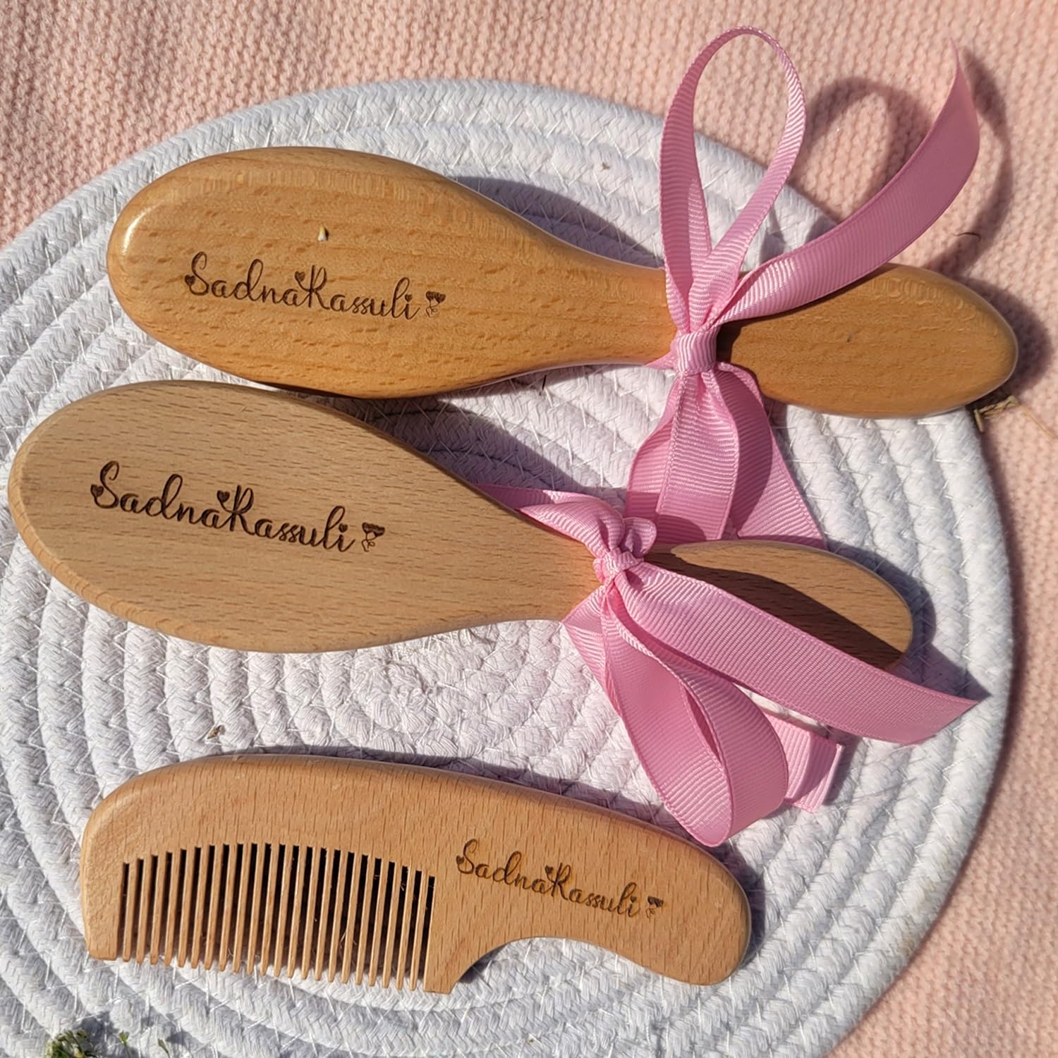 Set Di 3 Spazzole For Capelli For Bambini Personalizzate Con Incisione, Spazzola For Bambini In Legno Personalizzata, Riempitivi For Cestini Pasquali, Battesimo(B)