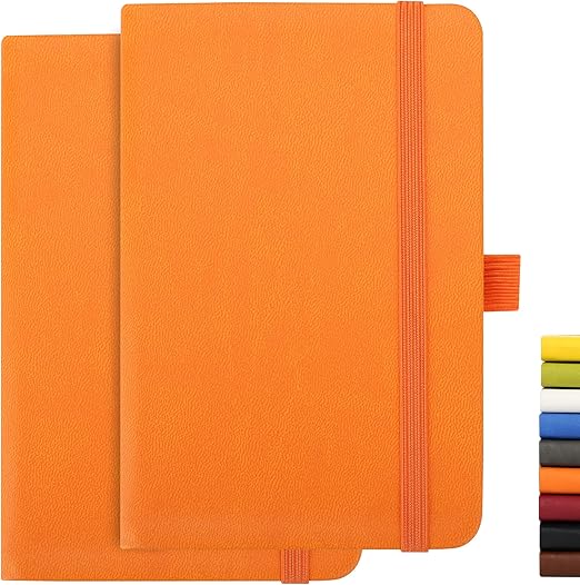 Deziliao 2 Pack Pocket Notebook Journal with Pen Loop , 3.8" x 5.7" Mini Journal Notepad Small Notebook,100Gsm Premium Thick Paper with Pocket Orange, Ruled