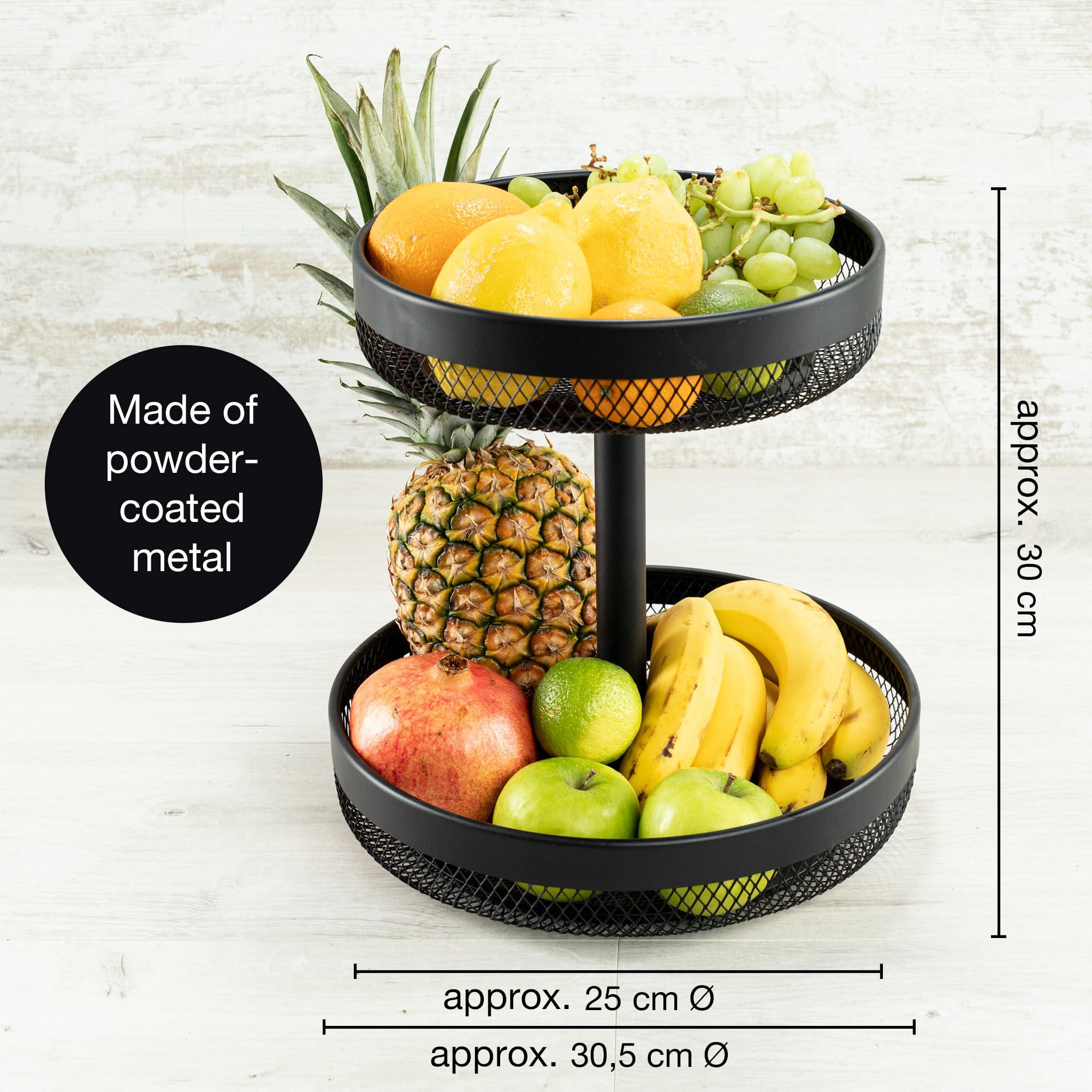 UMDONX 3 Fruitmand voor in de keuken, Fruitmand met 2 etages, Metalen