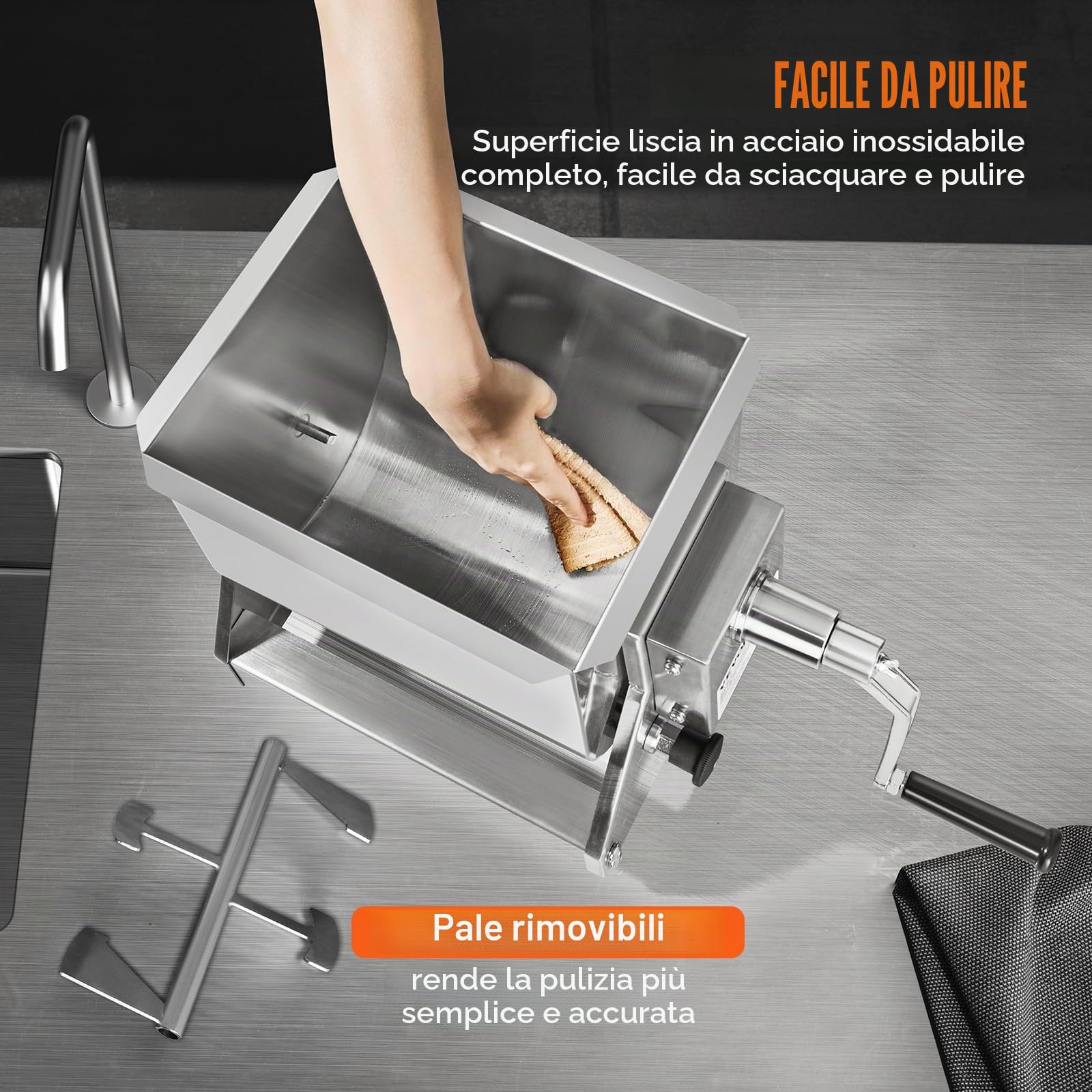 VEVOR Frullatore Manuale per Carne da 13,6 kg Impastatrice Manuale per Carne, Miscelazione Massima di 13,6 kg di Carne, Dispositivo per Lavorazione della Carne con Contenitore Ribaltabile