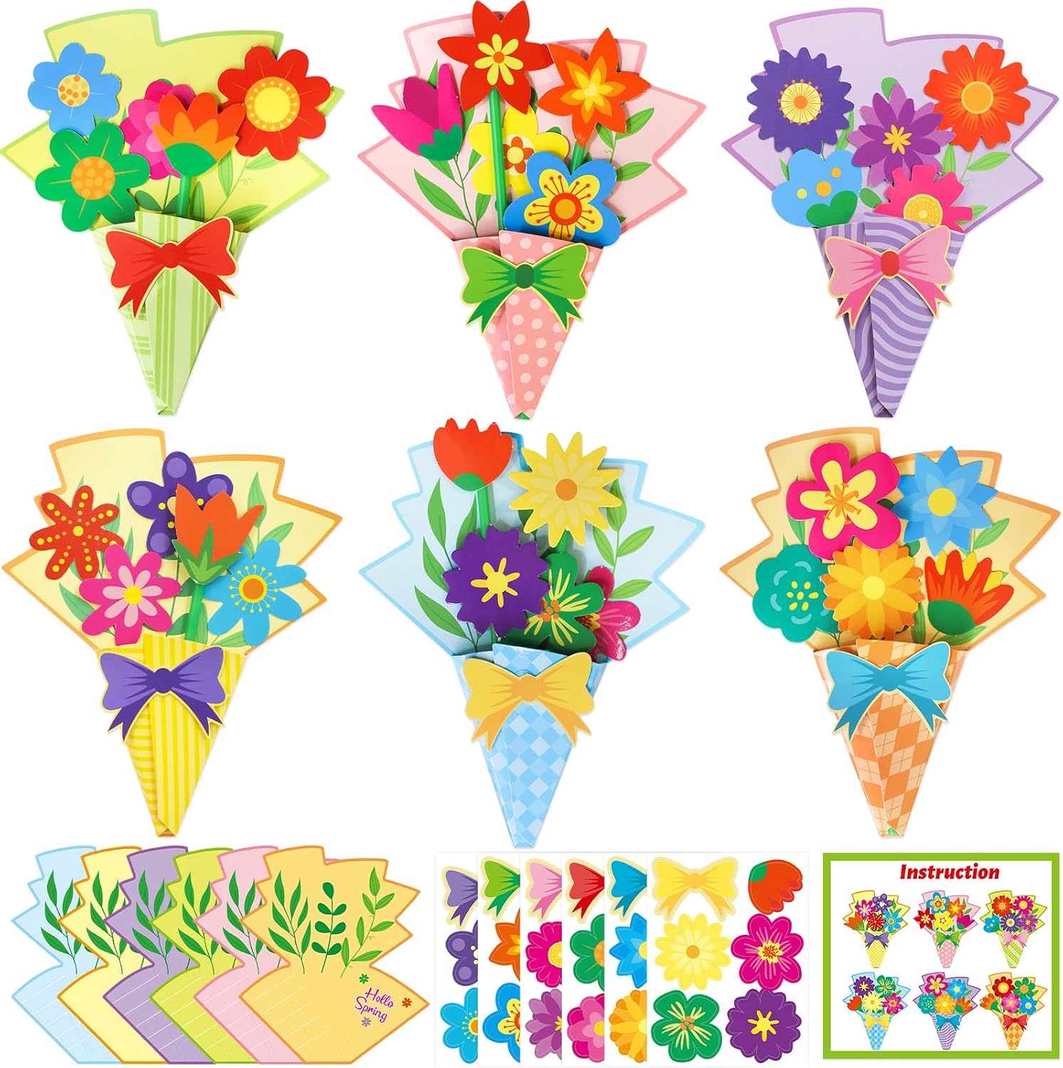 WorldBazaar Spring Flower Crafts for Kids 24 Sets Mother's Day Crafts Teacher Nurse Thankful Making Kit April May Office Family Classroom Activities