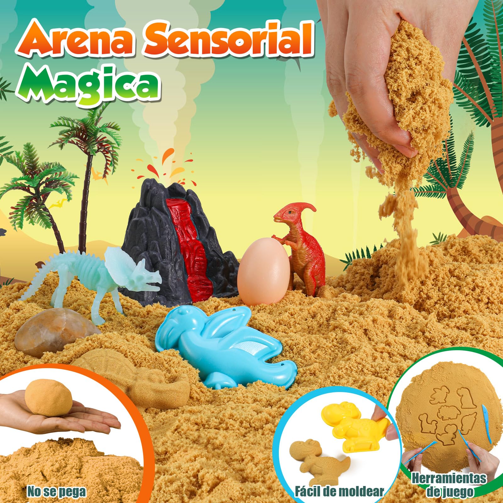 FRUSE Arena Juguete Mágica, Arena Juguete con Sand, Dinosaurios Juguetes, Lupa Dino, Caja de Arenas con Tapa, Arenas para Arenero Infantil, Regalo Juguetes Niño Niñas 3 4 5 6 7 8 Años
