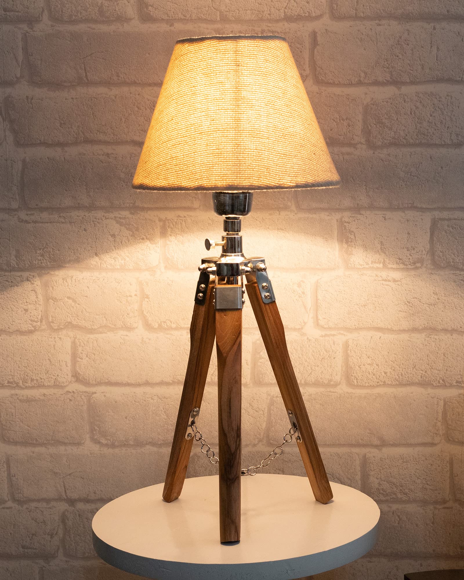 Homesake® Modern Tripod Table Lamp, Wooden Base Modern Fabric Lampshade for Home Office Cafe Restaurant, (White Jute)-image-15