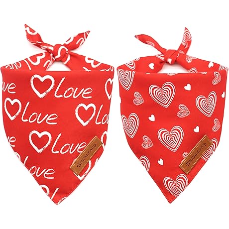 Realeaf Love Dog Valentine Bandanas 2 Pack: Perfect Valentine's Day Accessory for Your Furry Friend