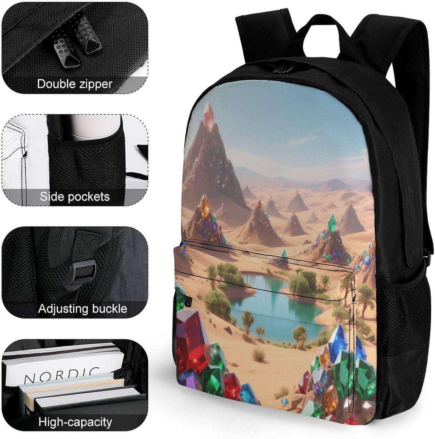 Jewel Fantasy Desert Backpack Daypack Travel Backpack | Lightweight Casual Laptop Backpack for Women Men Aesthetic Travel Bag for Weekender Business Hiking Outdoor