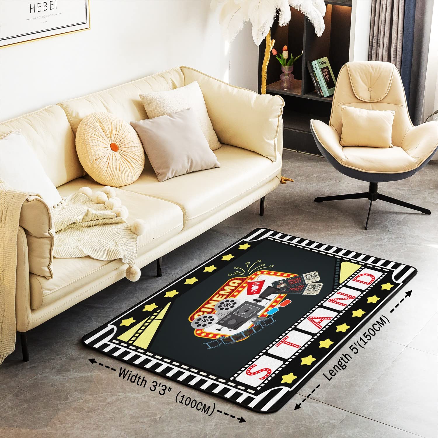 Loussiesd Poster del cinema Tappeti del salotto del cinema Tappeto della decorazione del cinema, decorazione della casa di vecchia moda tappetino per la zona del film tappeto 150x200cm