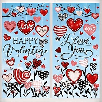 6 Sheets Valentine's Day Window Clings Stickers, Oil Painting Red Black Pink Heart Window Decals Happy Valentine Stickers for Wedding Party Home Office Glass Window Decorations