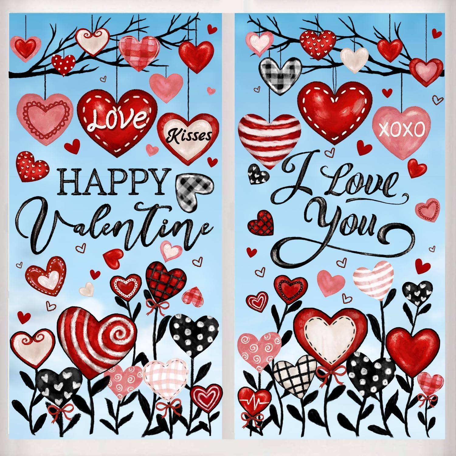 6 Sheets Valentine's Day Window Clings Stickers, Oil Painting Red Black Pink Heart Window Decals Happy Valentine Stickers for Wedding Party Home Office Glass Window Decorations