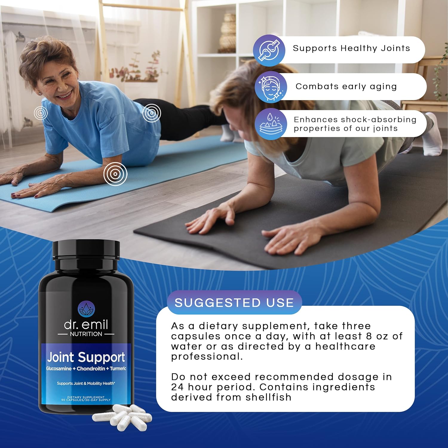 Dr. Emil Nutrition Joint Support Supplement - Joint Supplement with Glucosamine Chondroitin, MSM & Turmeric - Joint Health Supplement for Mobility and Pain Relief for Men and Women (60 Capsules) : Health & Household