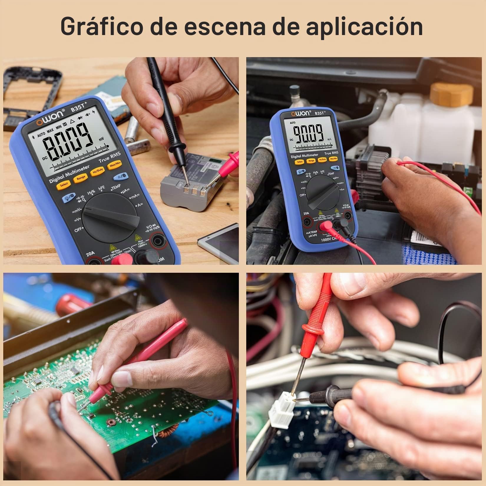 OWON B35T+ Multímetro Digital 6000 Count Auto Range Digital True RMS Multímetro Inteligente con Bluetooth 4.0 (Android e iOS) y Función de Grabación de Datos Sin Conexión Tester Electricista