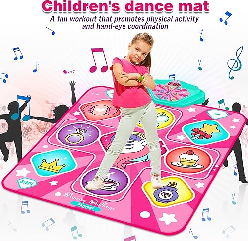 Miniatura 6 de Kusntin Tapete de baile mezclador de baile tapete de juego de ritmo almohadilla de baile rosa con luces LED volumen ajustable música integrada 5