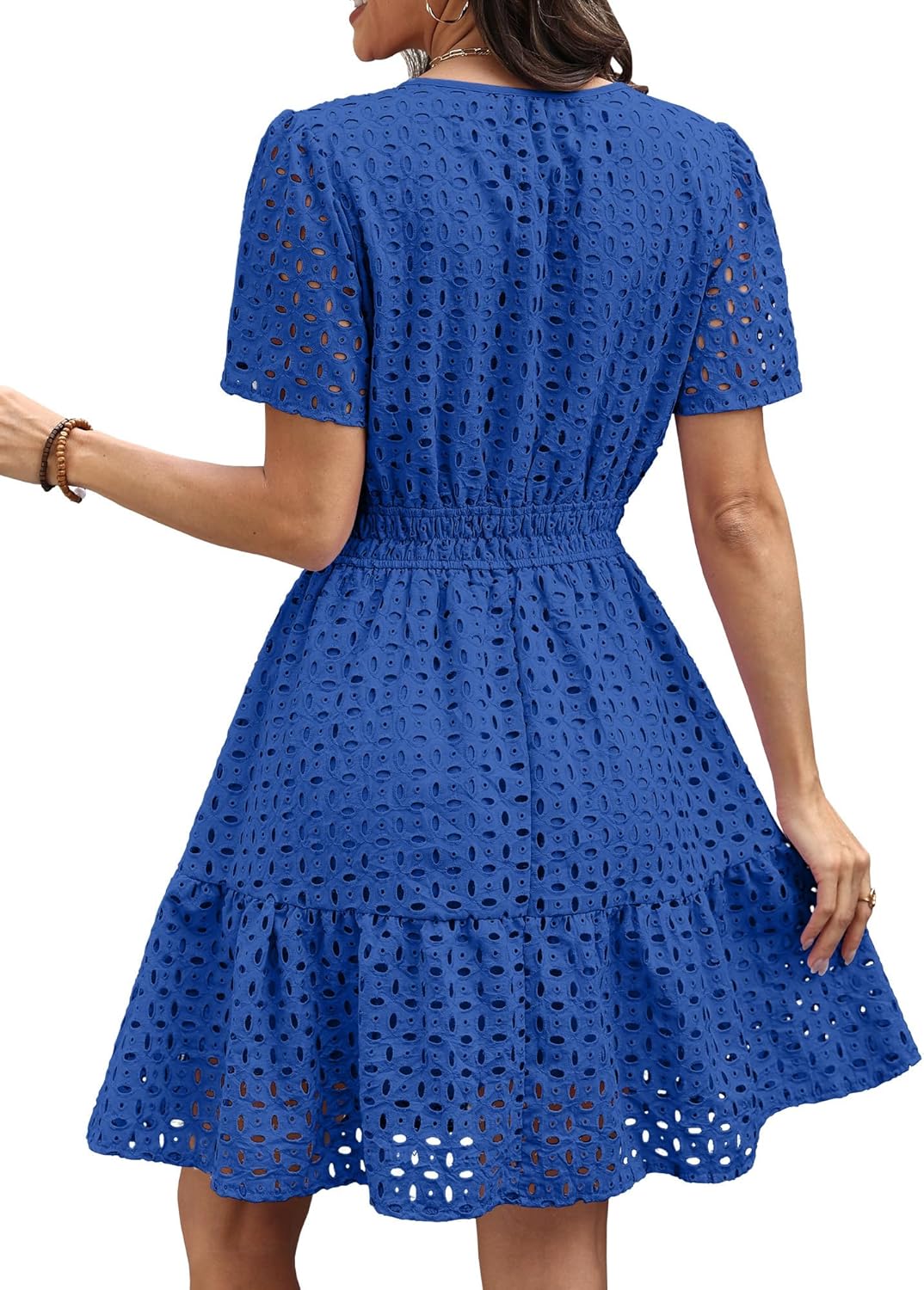 RUMIA Womens Dresses 2026 Summer V Neck Eyelet Lace A Line Short Spring Wedding Guest Dress - Image 5