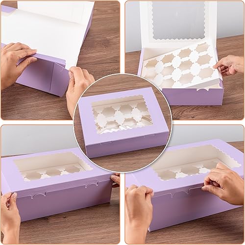 Miniatura 12 de Hoewina 6 cajas para cupcakes, capacidad para 12 recipientes para cupcakes con ventana, soporte para cupcakes de grado alimenticio, fácil transporte