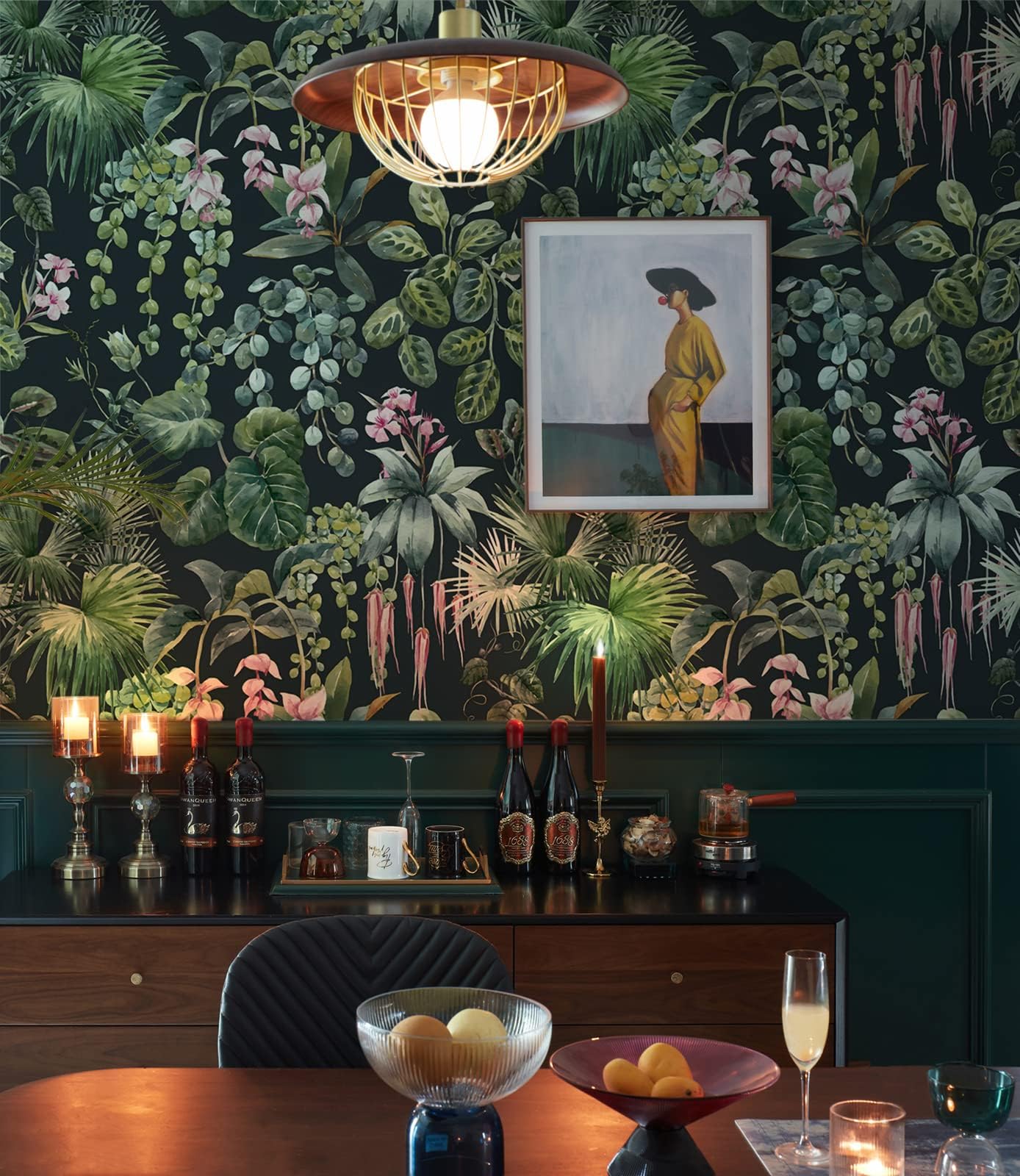 Ismoon Green Peel and Stick Wallpaper - Tropical Jungle Leaf Peel and Stick Removable Wallpaper Vinyl Self Adhesive Waterproof