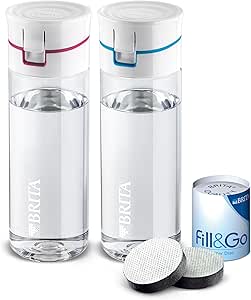 BRITA Fill and Water Filter Bottle Duo Pack and Pack of 4 Filter Discs - Pink and Blue
