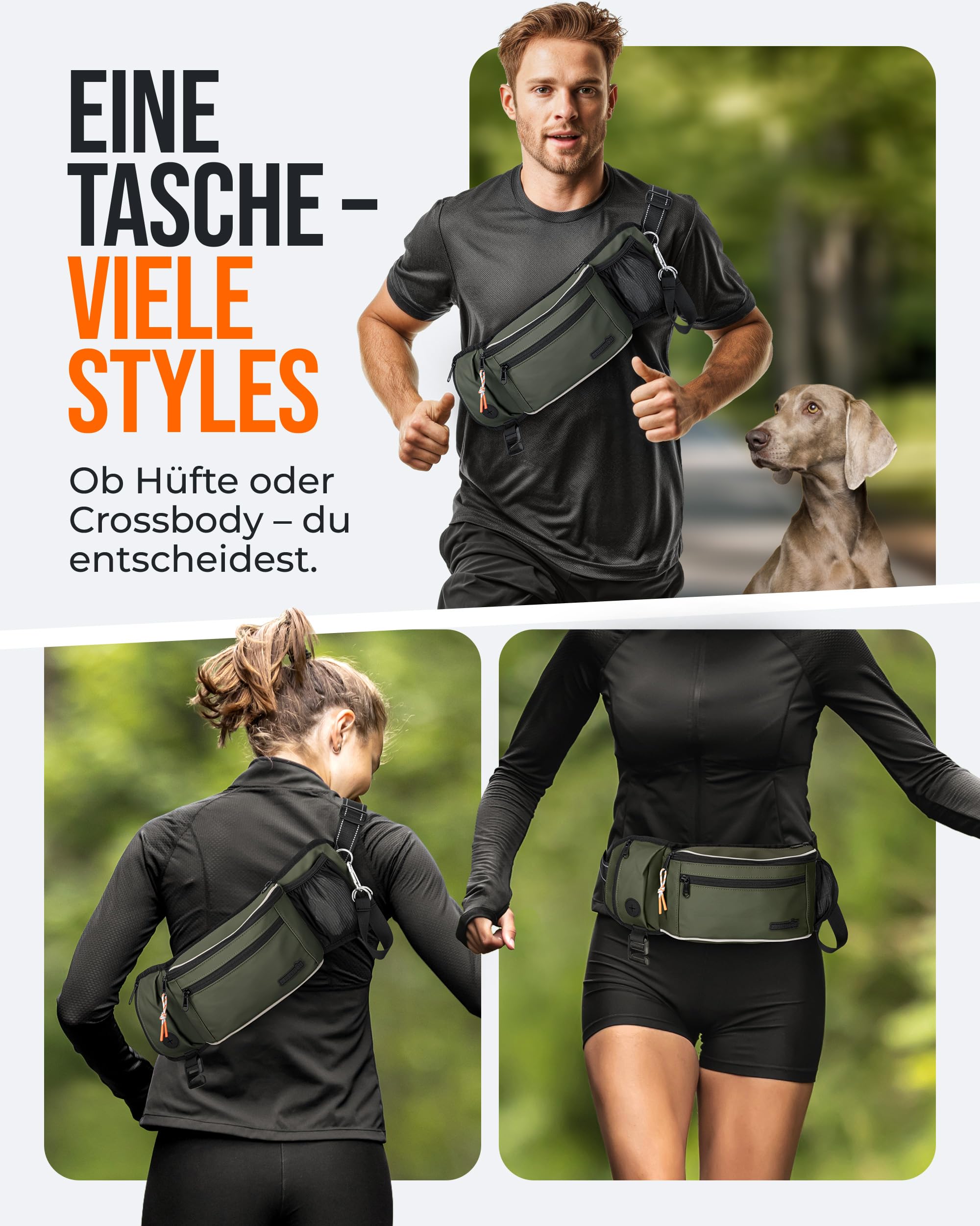 Gassi Tasche 'Atlas' - Premium Leckerlitasche für Hunde - Inkl. YKK® Zipper & Leinenhalterung - Bauchtasche für Hundezubehör - Für Gassi, Wanderungen & Hunde Training