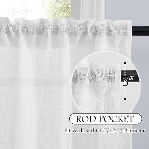 Miniatura 3 de PONY DANCE Cortinas blancas para café de 30 pulgadas de largo, cortinas de lino con textura de cabaña, cortinas de cocina rústicas con bolsillo para