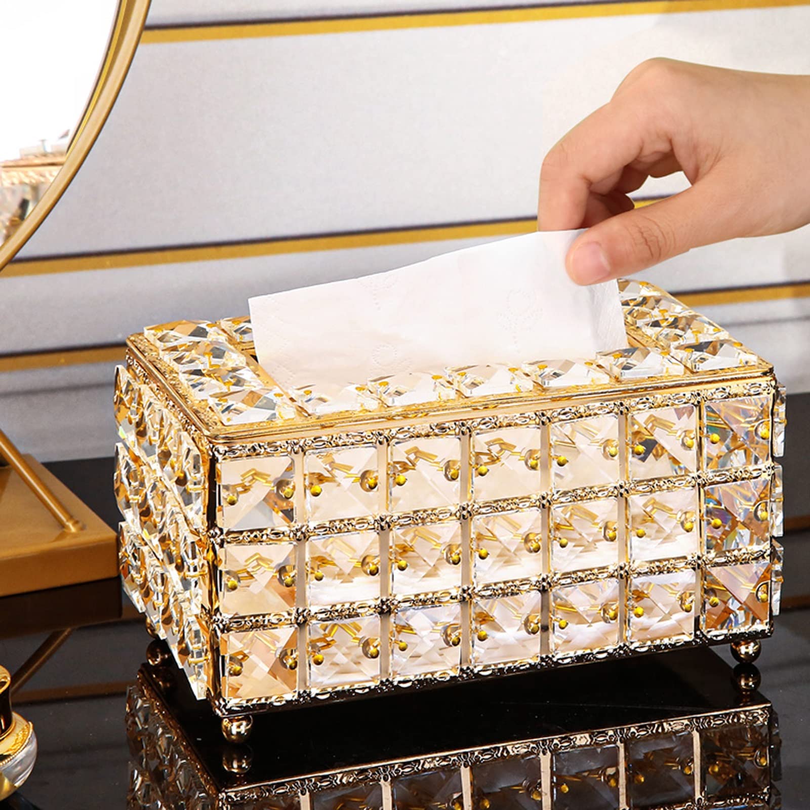 Porta Fazzoletti Casella di cristallo rettangolare della scatola del tessuto di cristallo Decorativo Tolet Tooliet Box Tovagliolo for tovagliolo di cristallo Supporto del tessuto facciale for il bagno