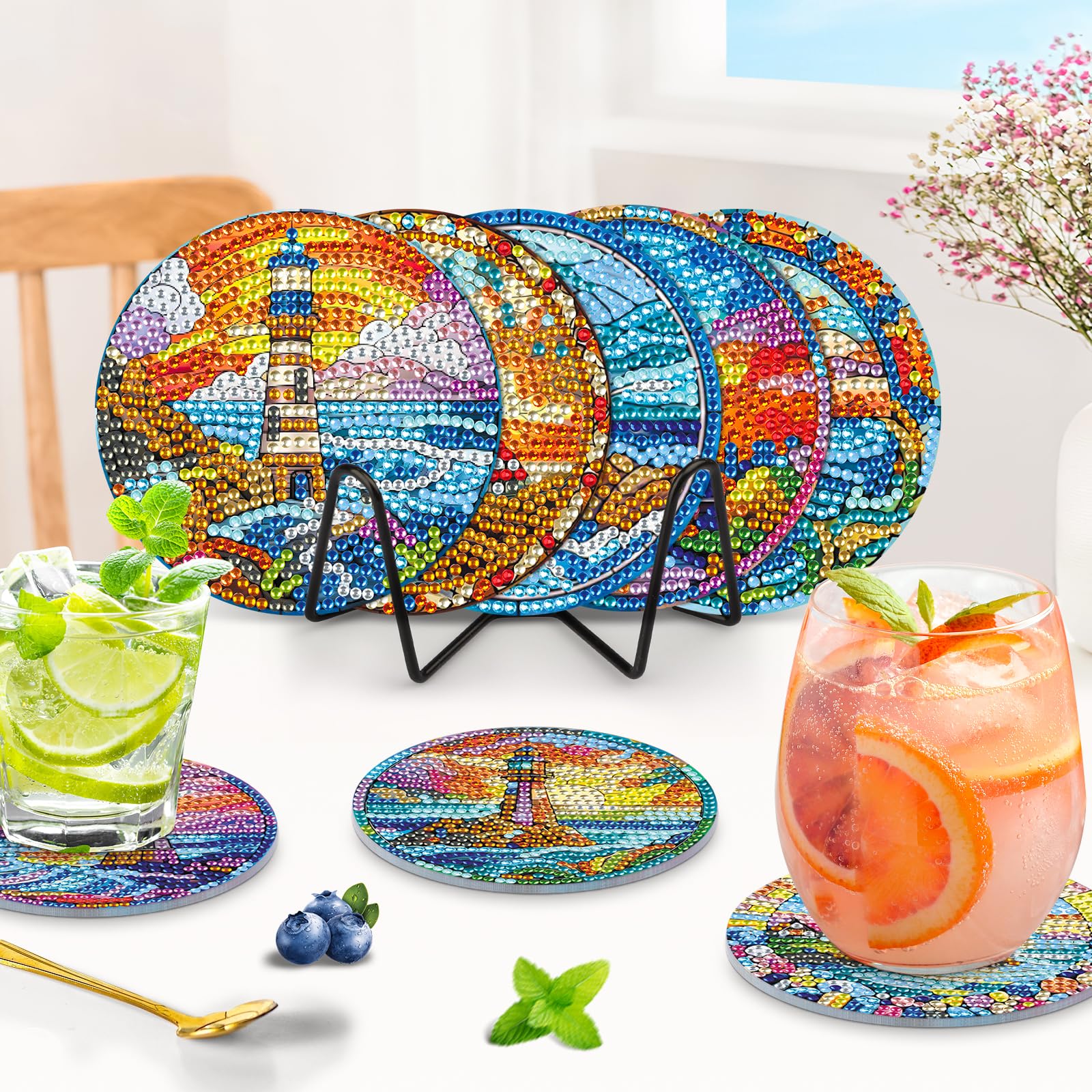 MOGTAA 8Pcs Diamond Art Coasters with Holder - Image 4
