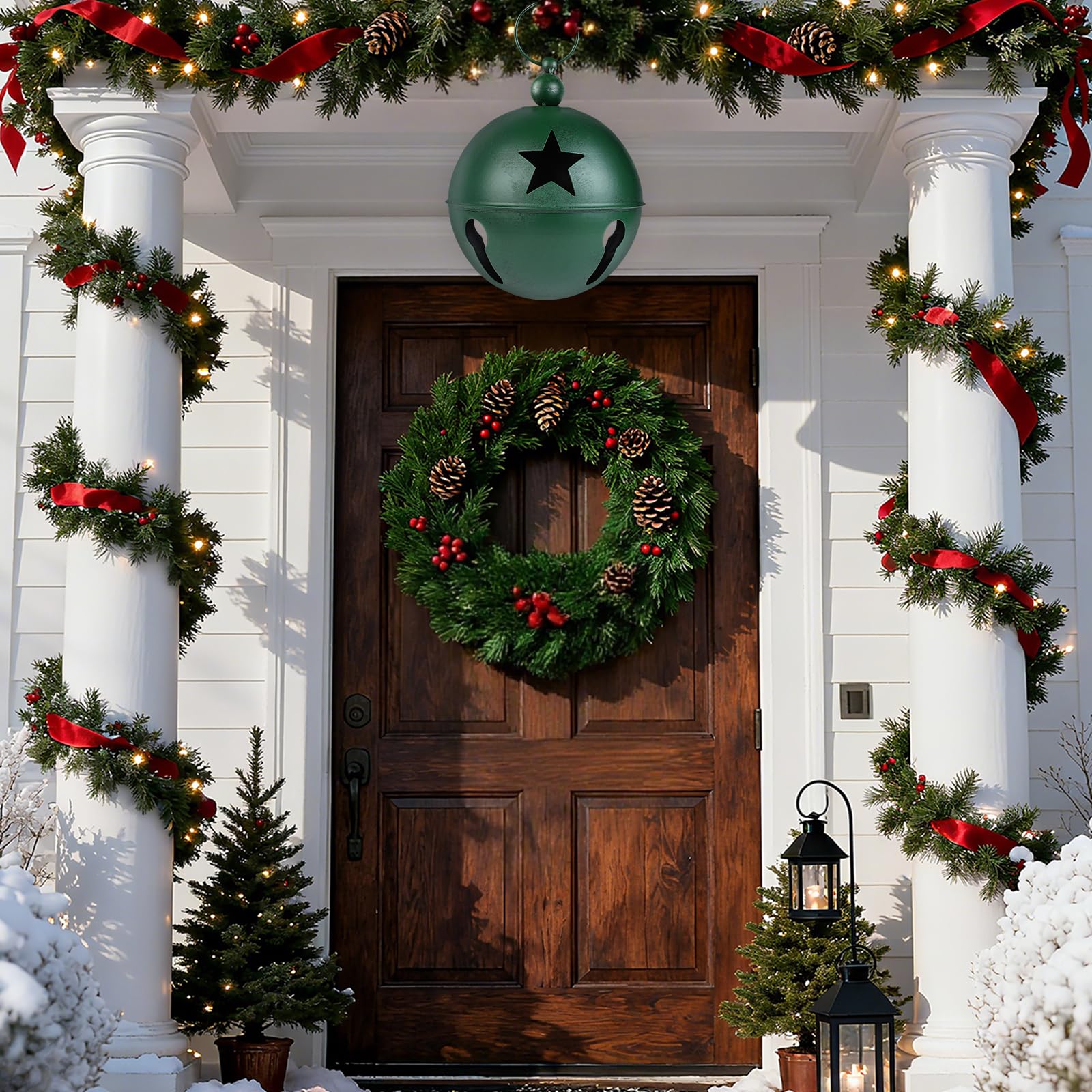 YiYa Grandes Cloches de Décoration de Noël Grande Cloche d'Artisanat Ornement avec Étoile 23,9x31,0 cm Cloches de Noël Grelots pour Arbre de Noël Vacances Porte d'Entrée Maison Jardin Décor (Vert)