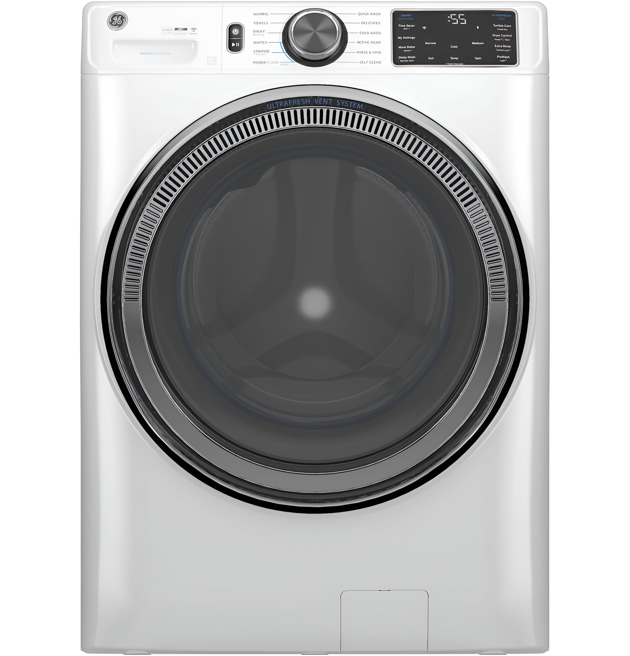GE 5.0 cu.ft. Smart Front Load Washer in White with Steam, UltraFresh Vent System, and Microban Technology