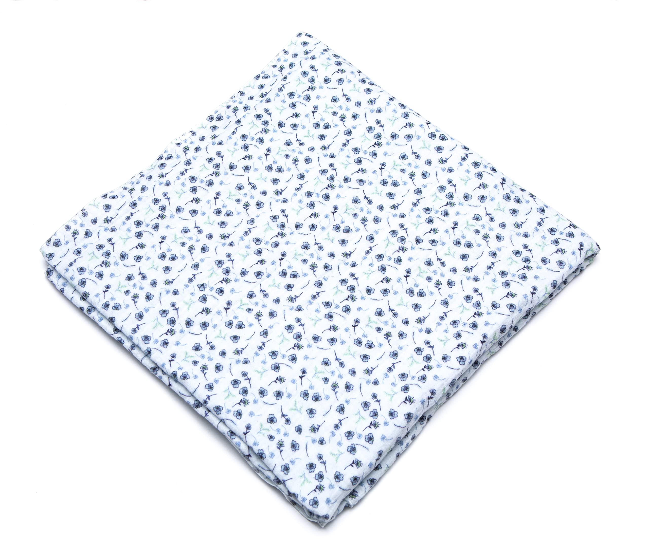 CARREDANA Muselina bebé 100% algodón 120x120 -Manta bebé-Arrullo para bebé-Toallas Infantiles para Proteger a los más pequeños de la casa.Multiusos.Personalizado bordadoroteger (Flores Azules)