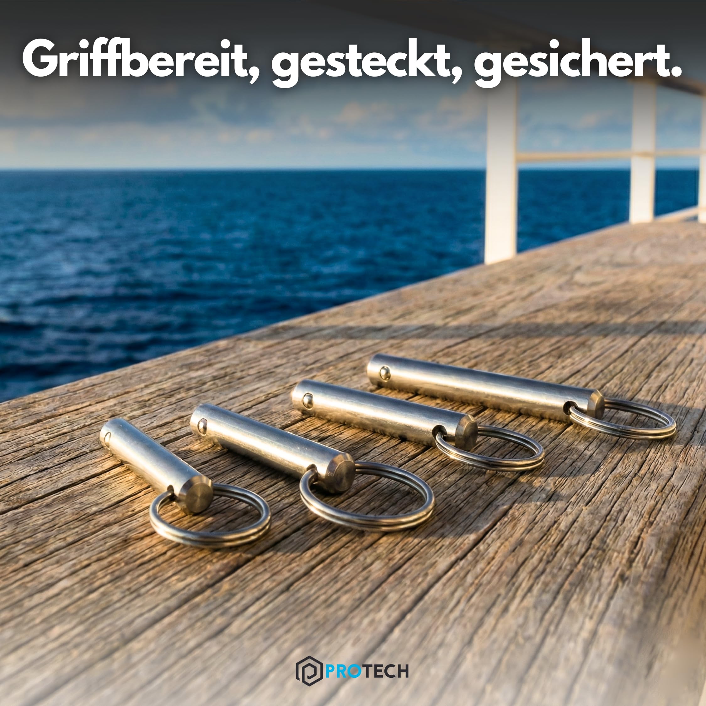 PROTECH 10 Stück Steckbolzen 5x28mm mit Kugelsicherung – Edelstahl A2 V2A – Sicherungsbolzen mit Ring – Schnellspannstift & Kugelsperrbolzen für Boot, Bimini & Maschinenbau