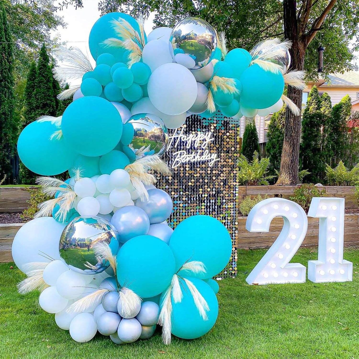 NISOCY Teal Latex Balloons Arch Kit, 102PCS 18In 12In 10In 5In Turquoise Arch Garland for Birthday Baby Shower Mermaid Unicorn Under the Sea Beach Nautical Teal Theme Party Decoration with 33ft Ribbon - Image 3