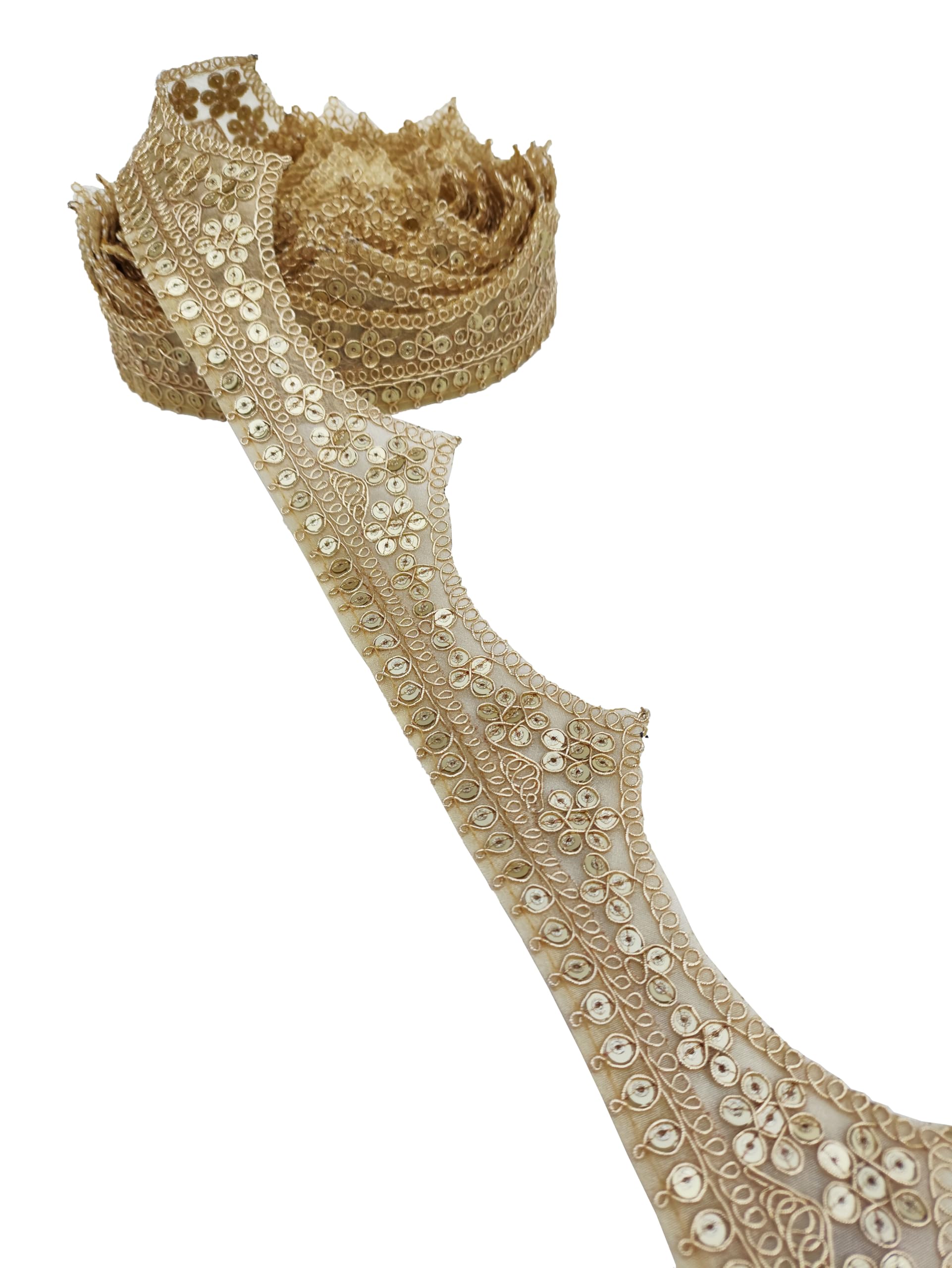 CARTZEYE Embroidery Gold Work Lace Border with Sequence Decorative Ribbon for Saree, Dress, Kurti, Bandhani, Lehenga - 5 cm Width (Chiku, 6 Meter) 4