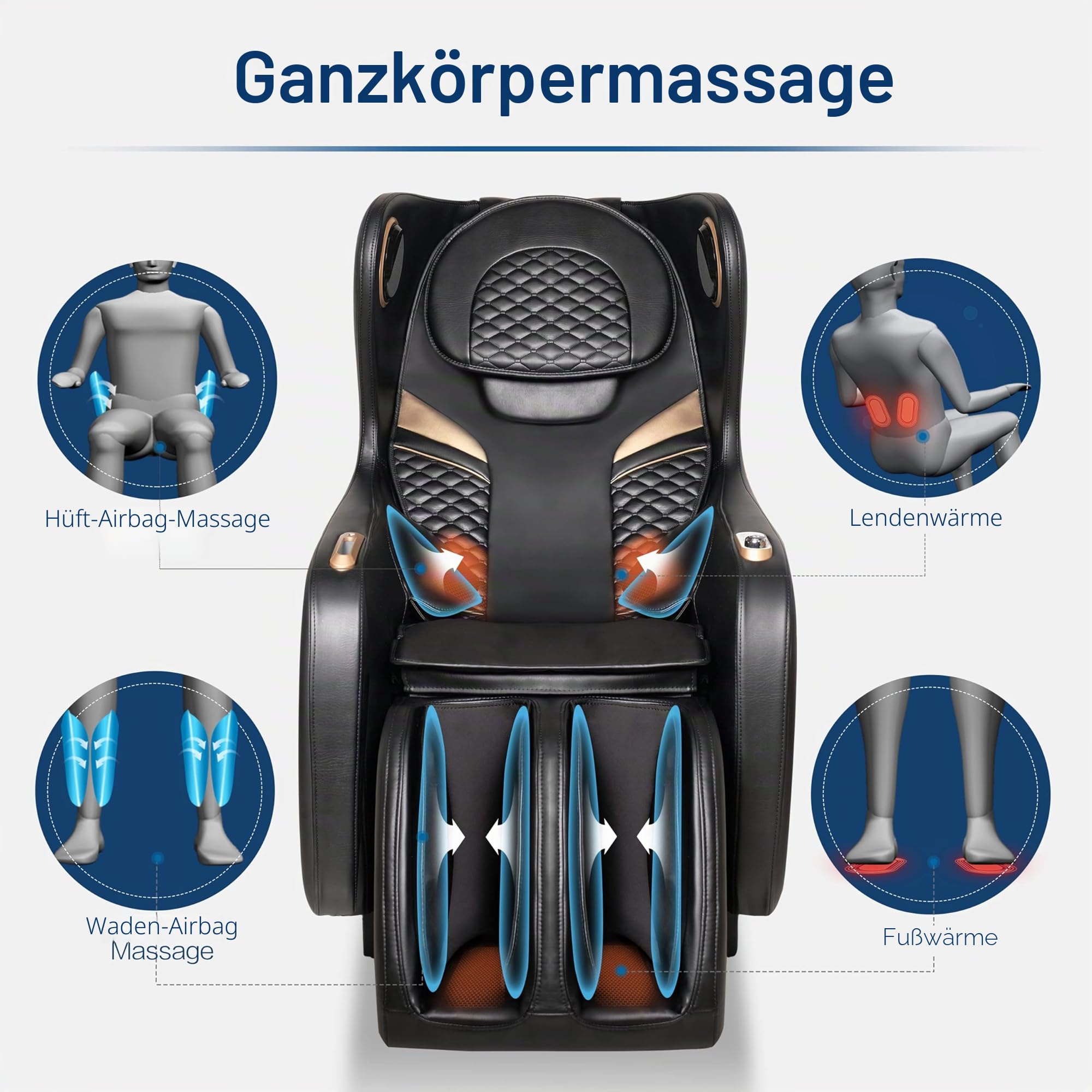 Rotai Massagesessel 3D Massagestuhl mit SL-Schiene Elektrischer Fernsehsessel Kleiner Massagesessel mit Automatikprogramme-USB, Bluetooth