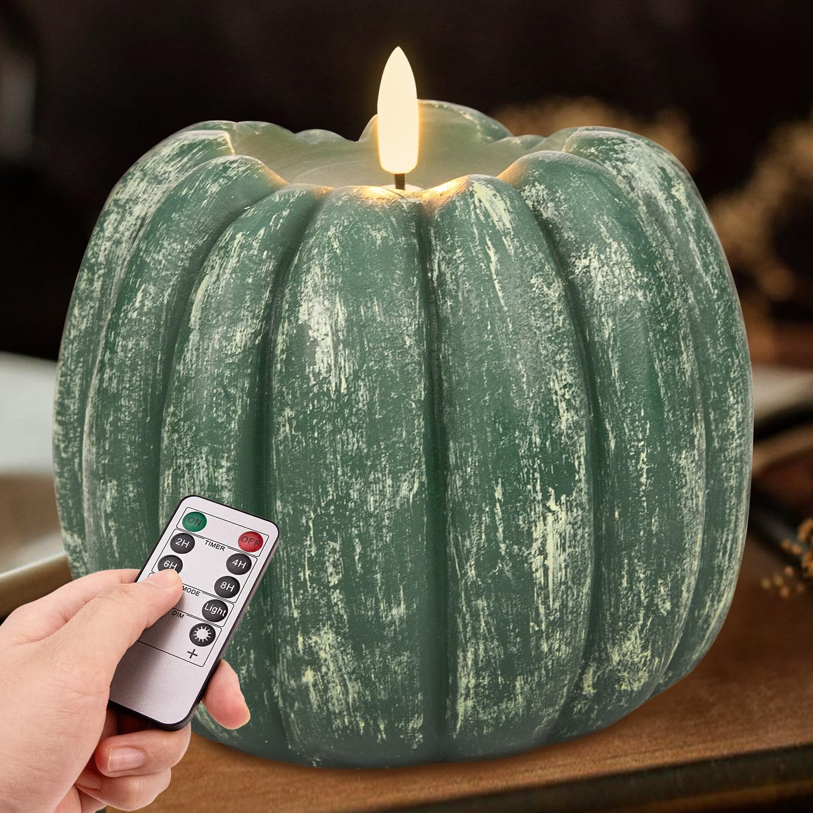 Fall Decorations for Home - Fall Decor - Flickering Flameless Wax Pumpkin LED Candle with Timer Remote - Autumn Party Decorations Indoor - Thanksgiving Battery Operated Candle Light for Mantel Table