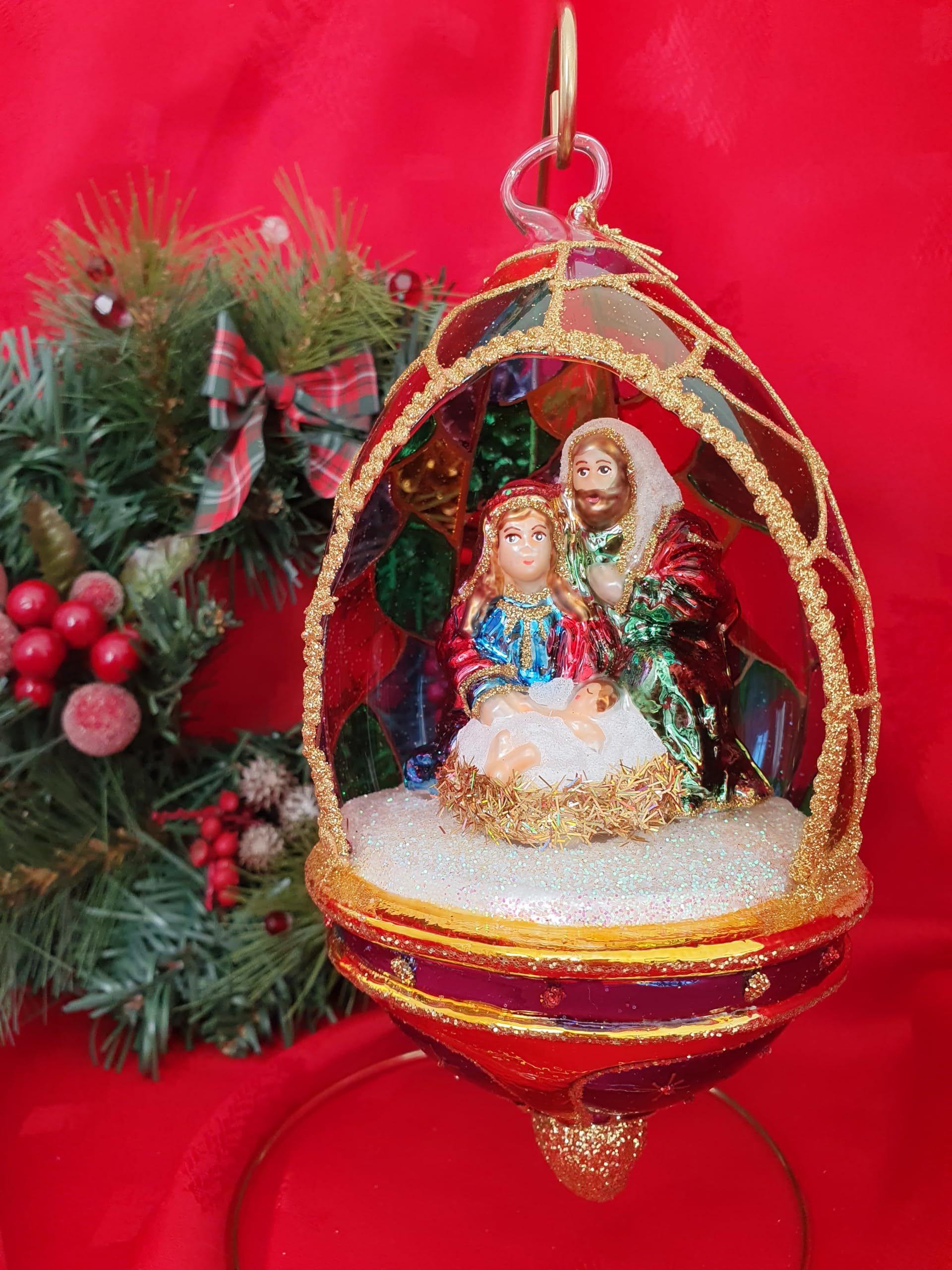 Huras Family Handmade Real Glass Traditional Christmas Tree Ornament Bauble Decoration Festive Gift Collectable Mouth blown Handpainted Xmas - Oh, Holly Night S776