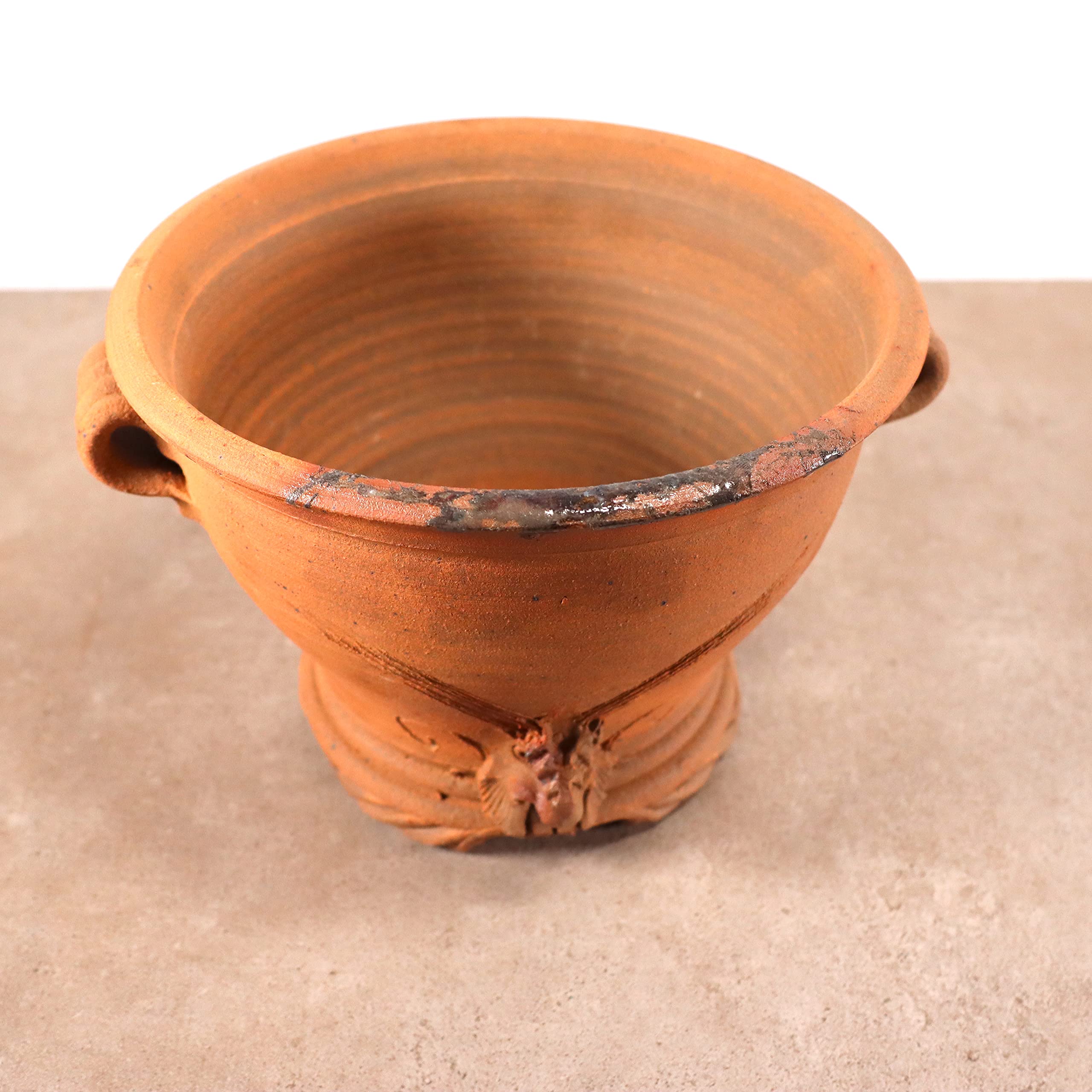 Palatina Werkstatt Pot de fleurs en terre cuite fait à la main avec anse - Pot de fleurs pour jardin, appartement et fleurs en terre cuite (M)