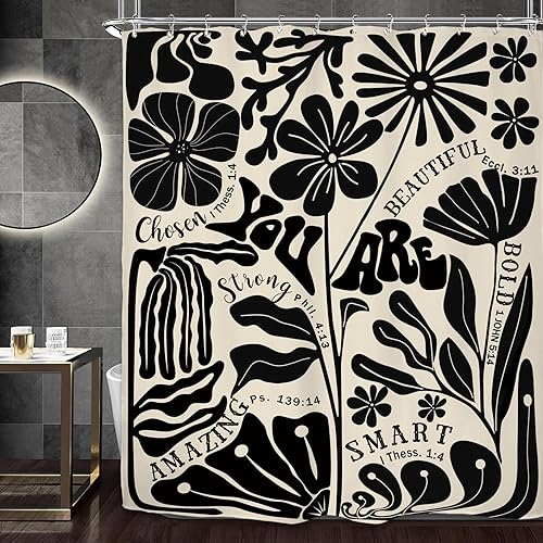 Miniatura 6 de Miyotaa Juego de cortina de ducha retro a cuadros de 60 pulgadas de ancho x 71 pulgadas de alto, 70, colorido, estético, moderno, pastel, Y2K,