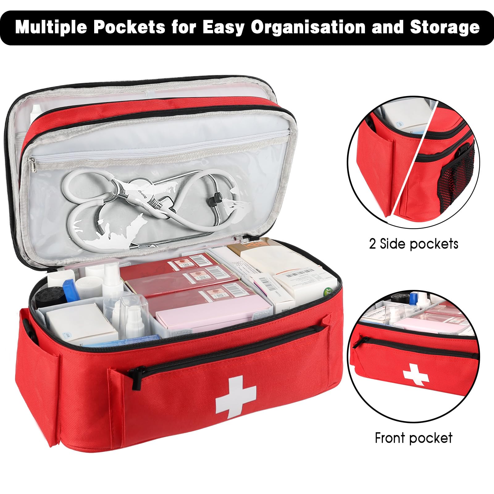 Sac de Premiers Secours Vide, Grand Sac d'urgence pour Infirmière de Médicaments de Soins à Domicile Médical de Pharmacie Portable et Épaule (Rouge)